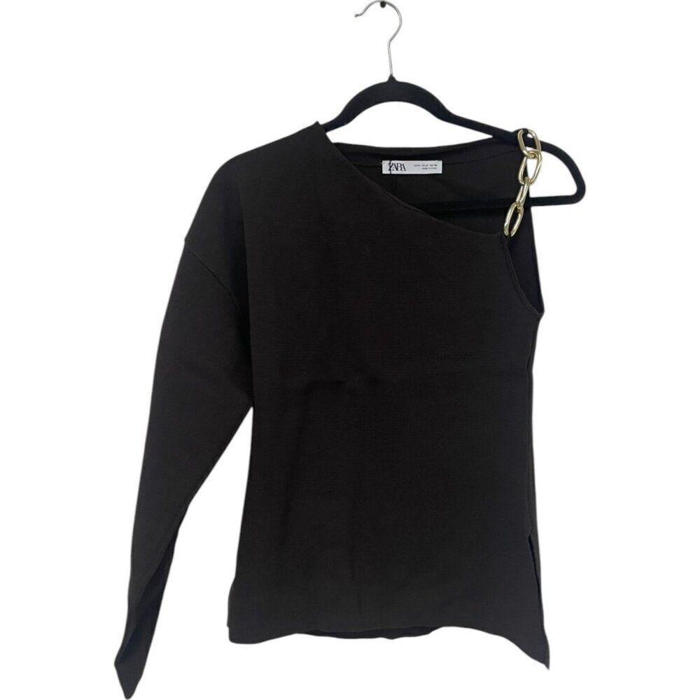 Zara Womens Top Medium M Asymmetric Knit with Chain One brown 2142/274 NWT